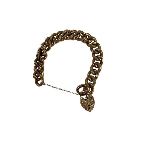 511 - A VICTORIAN ROSE GOLD ENGRAVED BRACELET with padlock and safety chain 33g
