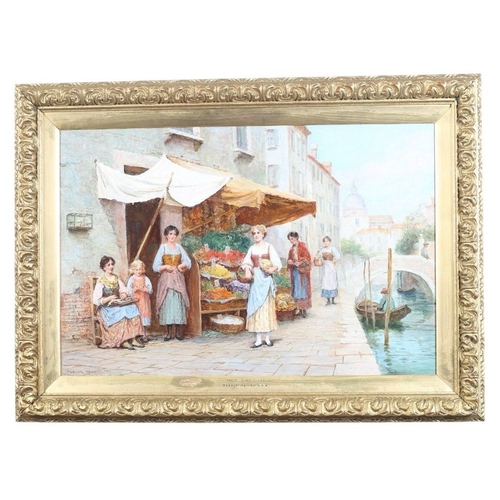 307 - TREVOR HADDON RBA
A Fruit Stall, Venice
Oil on canvas
Signed lower left 
Image: 41cm (h) x 61cm (w) ... 