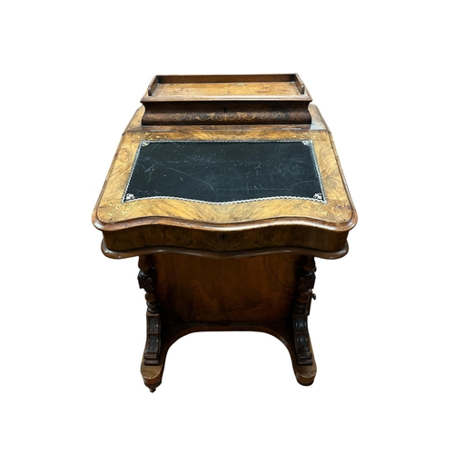319 - A GOOD 19TH CENTURY WALNUT AND SATINWOOD INLAID DAVENPORT the hinged superstructure with pen compart... 