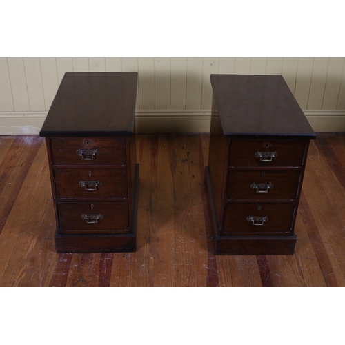 78 - A PAIR OF EDWARDIAN MAHOGANY CHESTS each of rectangular outline the shaped tops above three long fri... 