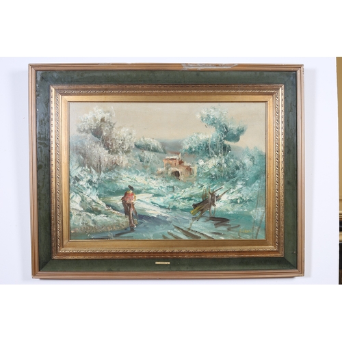 101 - R. CANO
Landscape with River and Figure on a Path 
Oil on canvas
Signed lower right 
46cm (h) x 63cm... 