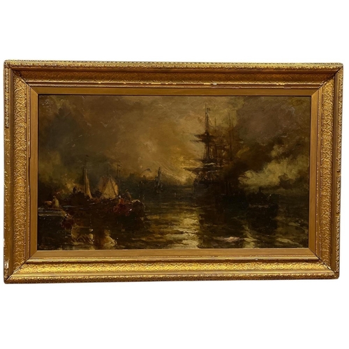 104 - FRANK WASLEY
Moonlight on the Thames
Oil on canvas
Signed lower left 
60cm (h) x 105cm (w)