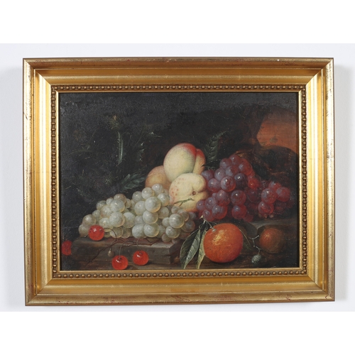 107 - 19TH CENTURY 
Still Life, Grapes, Apricots and Oranges on a Table
Oil on panel
85cm (h) x 33cm (w)