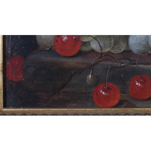 107 - 19TH CENTURY 
Still Life, Grapes, Apricots and Oranges on a Table
Oil on panel
85cm (h) x 33cm (w)