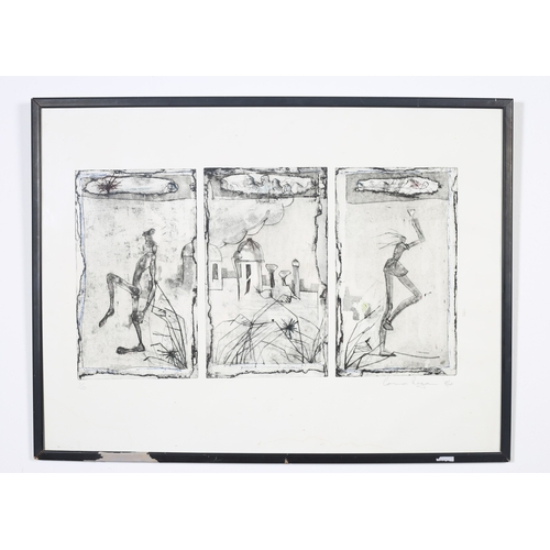 111 - CONOR REGAN 
Abstract Composition 
A triptych
Black and white etching
Signed in the margin, dated '8... 