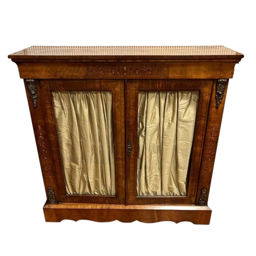 181 - A 19TH CENTURY WALNUT, SATINWOOD INLAID AND GILT BRASS MOUNTED SIDE CABINET of rectangular outline t... 