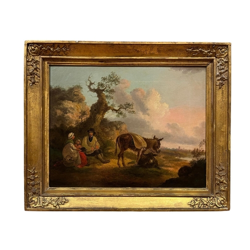 586 - PETER LA CAVE (1769-1811)
A Pair
Countryfolk Resting with Donkeys in a Landscape and
A Man on Horseb... 