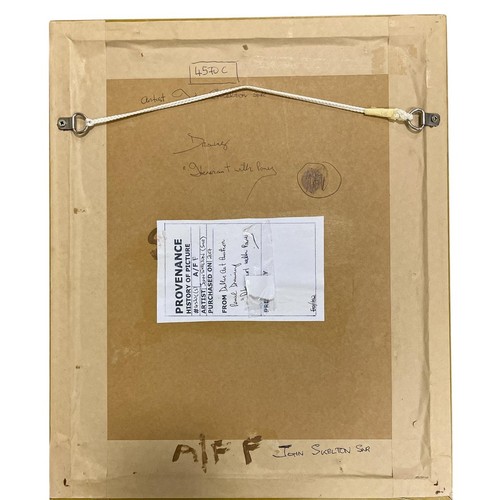 23 - JOHN SKELTON
‘Man with Pony’
Pencil
Signed lower right
Image: 25cm (h) x 19cm (w) 
Frame: 40cm (h) x... 