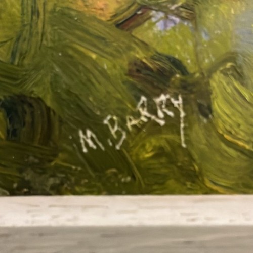 32 - MOYRA BARRY
‘The Bend in the Road’ 
Oil on board 
Signed lower left 
Image: 34cm (h) x 29cm (w) 
Fra... 