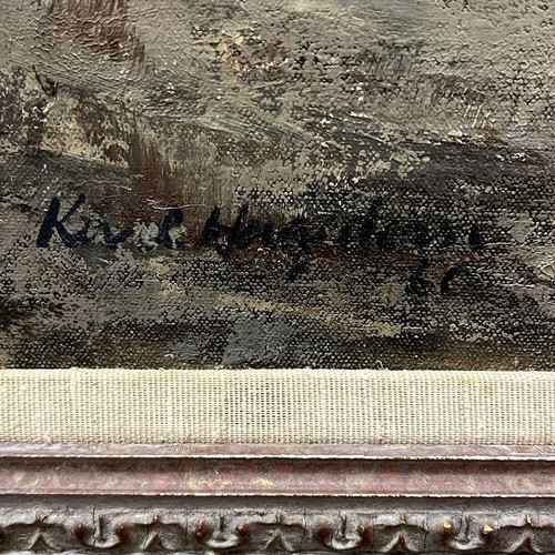 40 - KARL HAGEDORN
‘Moored Boats’
Oil on canvas
Signed lower left 
Image: 49cm (h) x 75cm (w) 
Frame: 67c... 