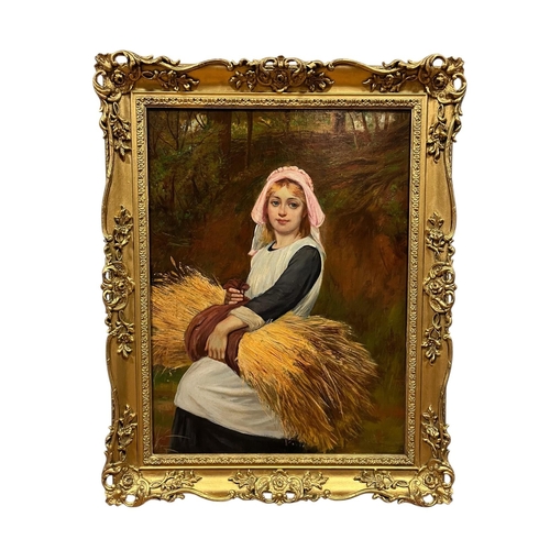 412 - CHARLES SILLEM LIDDERDALE (1830-1895)
A Country Girl with a Wheatsheaf 
Oil on canvas
Signed with hi... 