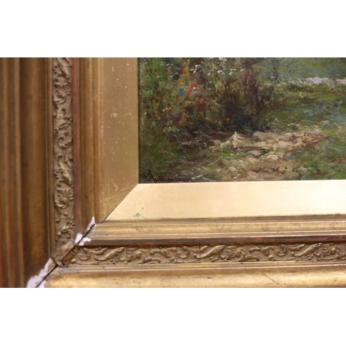 16 - ABRAHAM HULK JNR. 
Solitary Figures in Woodland Settings
Oil on canvas
A pair 
Each signed lower cor... 