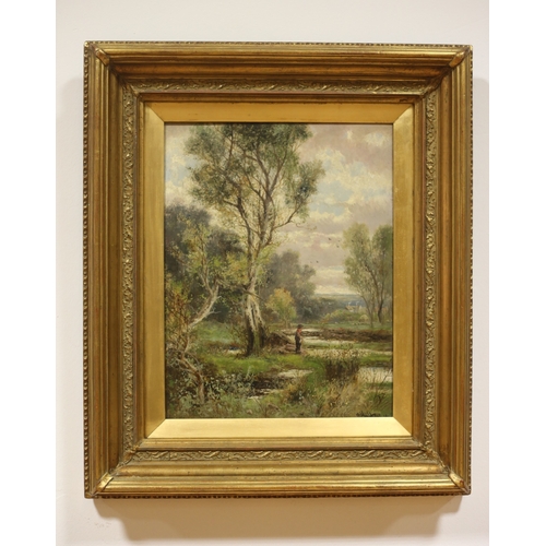 16 - ABRAHAM HULK JNR. 
Solitary Figures in Woodland Settings
Oil on canvas
A pair 
Each signed lower cor... 