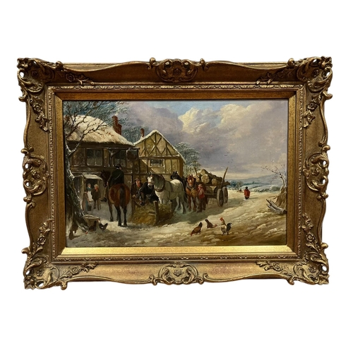 210 - HENRY CHARLES WOOLETT (1826 - 1893)
Working Horses in Winter Scenes
Oil on Canvas 
A Pair 
Both sign... 