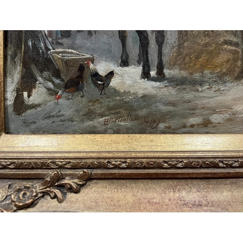 210 - HENRY CHARLES WOOLETT (1826 - 1893)
Working Horses in Winter Scenes
Oil on Canvas 
A Pair 
Both sign... 