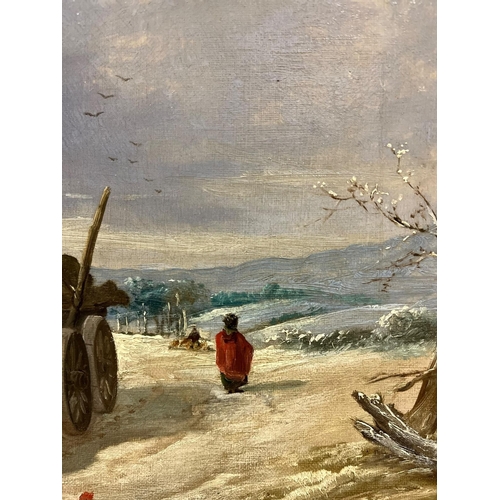 210 - HENRY CHARLES WOOLETT (1826 - 1893)
Working Horses in Winter Scenes
Oil on Canvas 
A Pair 
Both sign... 