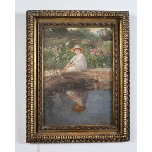 218 - ROSE MAYNARD BARTON RSW (1856-1929 Irish)
Diana Sitting on a Pond Wall 
Watercolour 
Signed and date... 