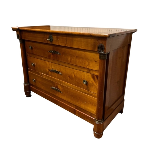 318 - A BIEDERMEIER STYLE CHERRYWOOD CHEST of inverted breakfront outline the shaped top above four long g... 