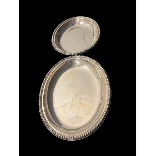 642 - A PAIR OF SILVER DISH LINERS each of oval outline with beadwork decoration Sheffield 1856, 30cm (h) ... 