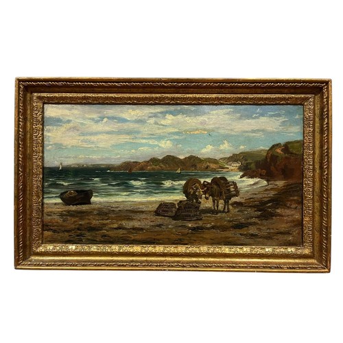 205 - COLIN HUNTER ARA, RI, RSW (1841 - 1904)
Donkeys With Lobster Baskets on a Beach
Oil on Canvas 
Signe... 