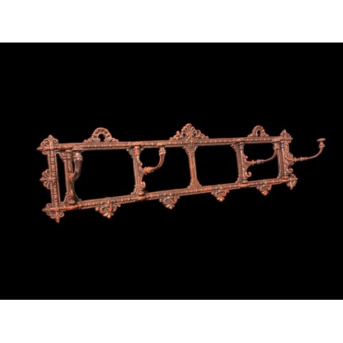 718 - A CAST METAL THREE HOOK WALL MOUNTED COAT HANGER 16cm (h) x 60cm (w) x 11cm (d)