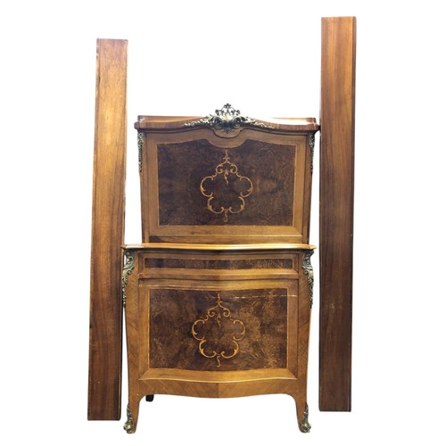 556 - A FINE PAIR OF FRENCH WALNUT, MAHOGANY, SATINWOOD AND GILT BRASS MOUNTED TWIN BEDS each with a recta... 