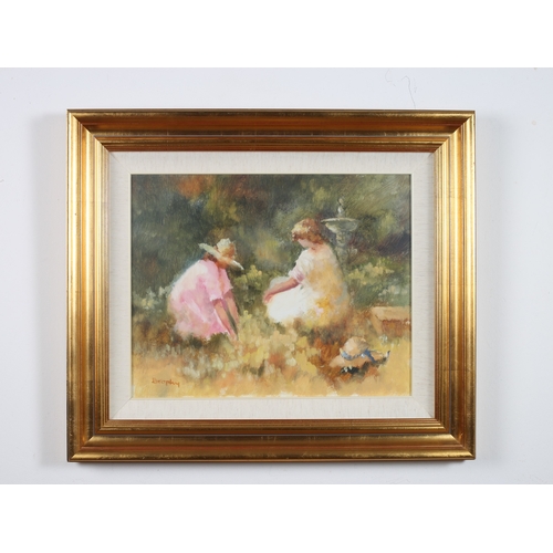 331 - ELIZABETH BROPHY (1926-2020)
By The Old Fountain
Oil on board 
Signed lower left 
Image: 39cm (h) x ... 