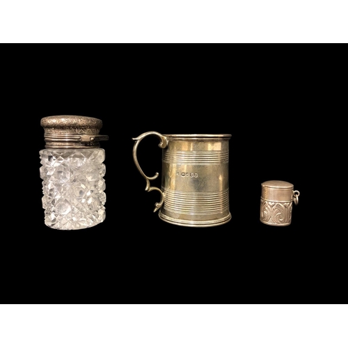 468 - A WILLIAM IV SILVER CHRISTENING TANKARD stamped London 1833, 95g, together with A VICTORIAN SILVER-M... 
