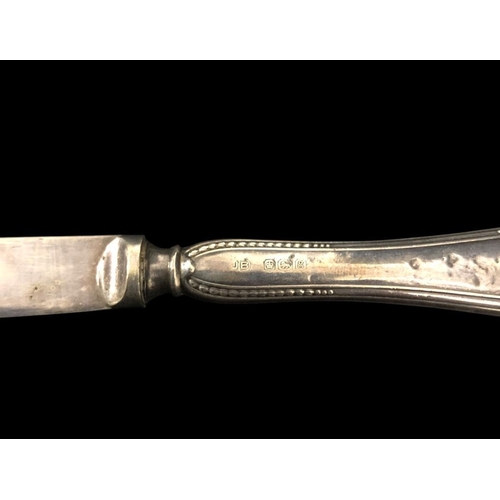 478 - A SET OF SIX SILVER MOUNTED KNIVES the handles stamped Sheffield 1924, blades stamped E.P.N.S., in o... 