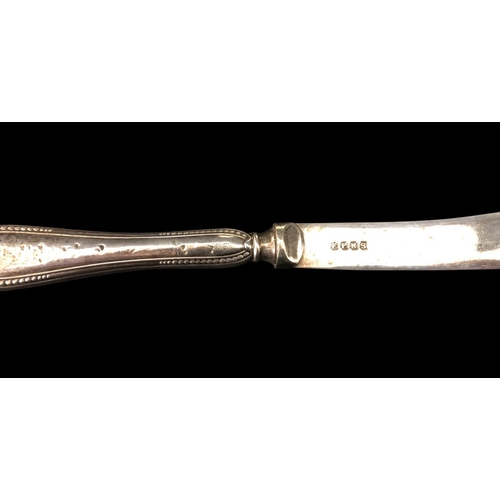 478 - A SET OF SIX SILVER MOUNTED KNIVES the handles stamped Sheffield 1924, blades stamped E.P.N.S., in o... 