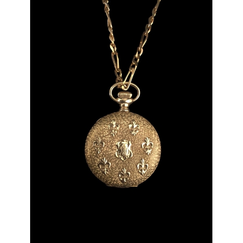 467A - A 14CT GOLD ELGIN LADIES PENDANT POCKETWATCH with fleur de lis motifs and monogrammed cartouche Stam... 