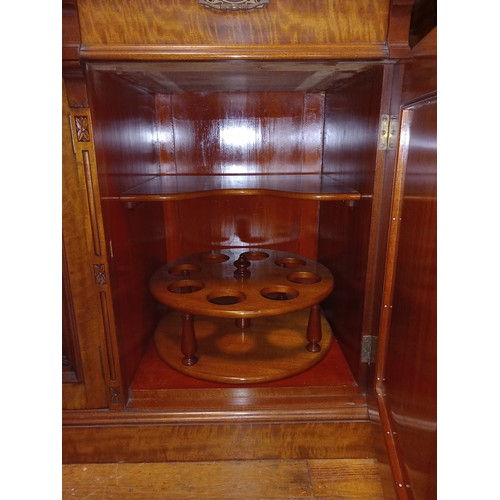 207 - AN EDWARDIAN SATIN BIRCH LIBRARY BOOKCASE the moulded cornice above three glazed doors containing ad... 