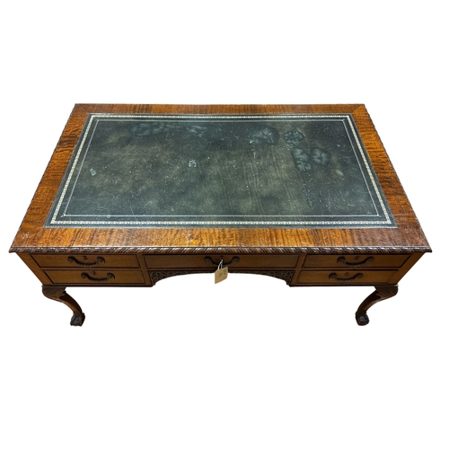 224 - A 19TH CENTURY CHIPPENDALE DESIGN PARTNERS' DESK the rectangular top with tooled leather inset and g... 