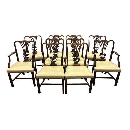 333 - A SET OF TEN HEPPLEWHITE STYLE MAHOGANY DINING CHAIRS including a pair of carvers, each with a shape... 