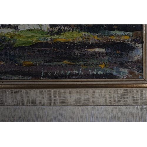 144 - KENNETH WEBB RWA, FRSA, RUA (b. 1927)
Autumn, Ballymacredy 
Gesso on panel 
Signed lower right 
Exhi... 