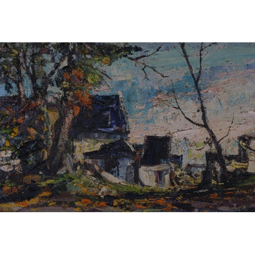 144 - KENNETH WEBB RWA, FRSA, RUA (b. 1927)
Autumn, Ballymacredy 
Gesso on panel 
Signed lower right 
Exhi... 