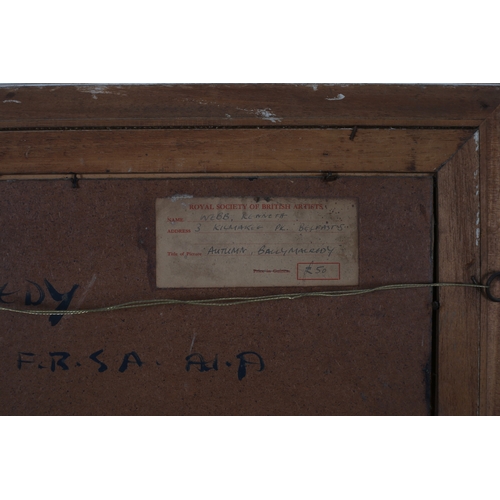 144 - KENNETH WEBB RWA, FRSA, RUA (b. 1927)
Autumn, Ballymacredy 
Gesso on panel 
Signed lower right 
Exhi... 