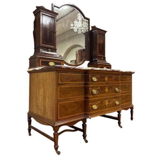 165 - A FINE EDWARDIAN MAHOGANY AND SATINWOOD INLAID DRESSING CHEST the superstructure with rectangular ar... 