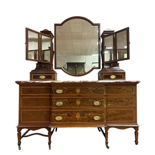 165 - A FINE EDWARDIAN MAHOGANY AND SATINWOOD INLAID DRESSING CHEST the superstructure with rectangular ar... 