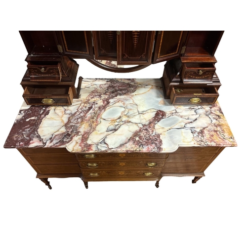 165 - A FINE EDWARDIAN MAHOGANY AND SATINWOOD INLAID DRESSING CHEST the superstructure with rectangular ar... 