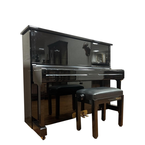 A KAWAI BLACK LACQUERED CASED UPRIGHT PIANO steel frame, over string and under damper Serial No. 1984998 125cm (h) x 152cm (w) x 59cm (d) together with AN ADJUSTABLE STOOL en suite