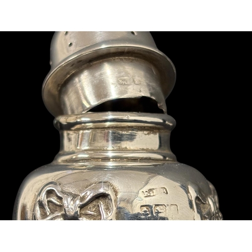 468 - A PAIR OF VICTORIAN SILVER SALTS London 1863 together with A PAIR OF SILVER PEPPERS Birmingham c.190... 