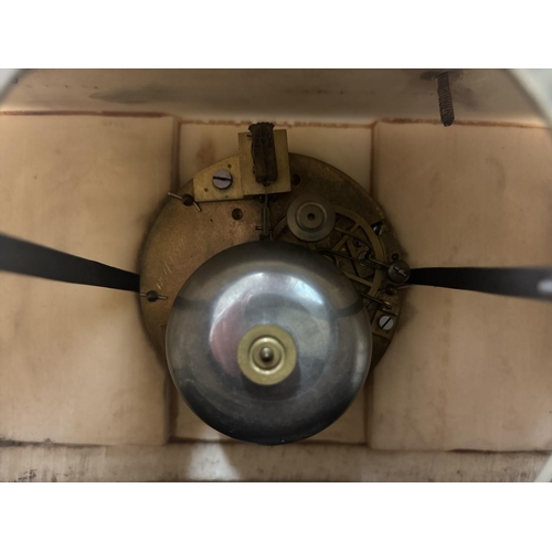 106 - A 19TH CENTURY FRENCH ALABASTER MANTEL CLOCK with hollow-cast gilt metal figure, the movement stampe... 