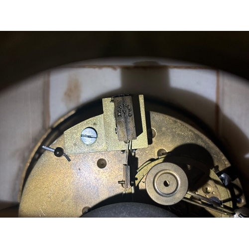 106 - A 19TH CENTURY FRENCH ALABASTER MANTEL CLOCK with hollow-cast gilt metal figure, the movement stampe... 