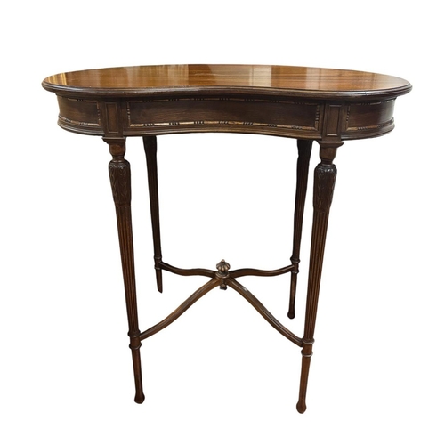 202 - A HEPPLEWHITE STYLE MAHOGANY OCCASIONAL TABLE of kidney shaped outline the shaped top raised on flut... 
