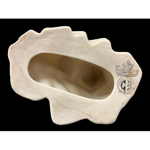 105 - FOUR PIECES OF BELLEEK FINE PARIAN CHINA comprising a 9th period Glenveigh mantel clock in original ... 