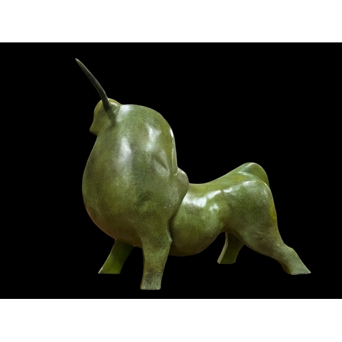 110 - after FERNANDO BOTERO An abstract bronze bull sculpture inscribed 'The Bull' 58cm (h) x 67cm (w)