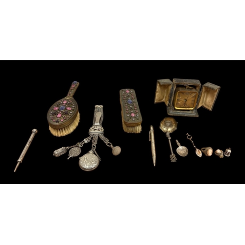 283 - A MISCELLANEOUS COLLECTION to include some small pieces of silver, a French travelling carriage cloc... 