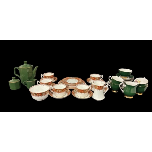 292 - A VINTAGE SALISBURY 'ROSE' FINE BONE CHINA TEA SERVICE comprising six cups and six deep set saucers,... 