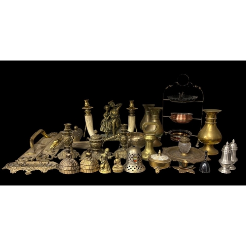294 - A LARGE COLLECTION OF BRASS AND GILT METAL to include a 19th century gilt bronze sculptural group de... 